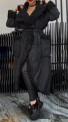 Women Lapel Stitching Plush Casual Long Cotton Coat