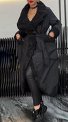Women Lapel Stitching Plush Casual Long Cotton Coat