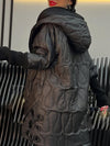 Ladies Hooded Spliced Knit Sleeve Casual Coat