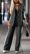 Women Lapel Vertical Stripe Temperament Commuter Suit