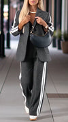 Women Lapel Vertical Stripe Temperament Commuter Suit