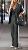 Women Lapel Vertical Stripe Temperament Commuter Suit