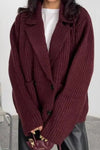 Women Elegant Textured Overlap Double-Breasted Large Pocket Jacket