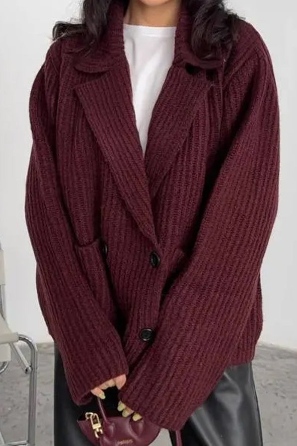 Women Elegant Textured Overlap Double-Breasted Large Pocket Jacket