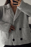 Women Elegant Textured Overlap Double-Breasted Large Pocket Jacket