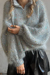 Women Casual Turtleneck Metal Zipper Sequined Sweater