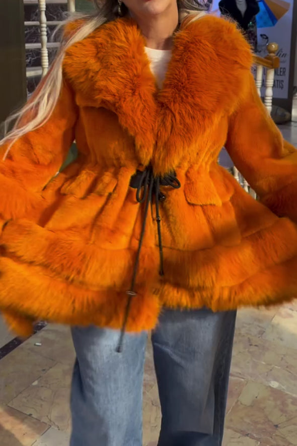 Women Casual Double Plush Lace-up A-line Coat
