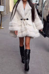 Women Casual Double Plush Lace-up A-line Coat