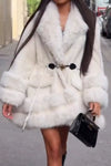 Women Casual Double Plush Lace-up A-line Coat