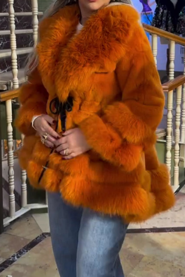 Women Casual Double Plush Lace-up A-line Coat