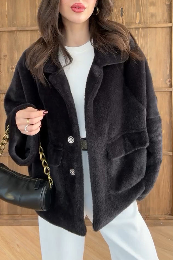 Women Lapel Plush Casual Jacket