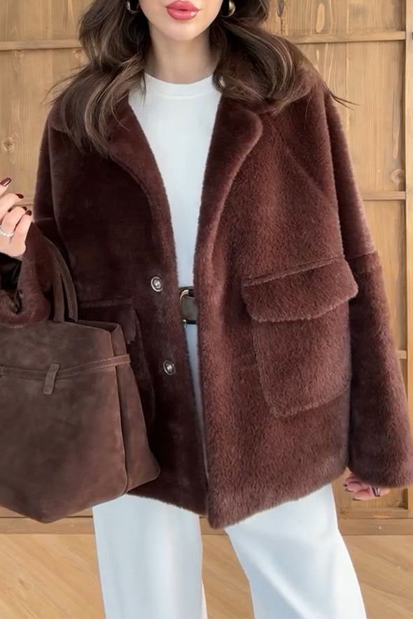 Women Lapel Plush Casual Jacket