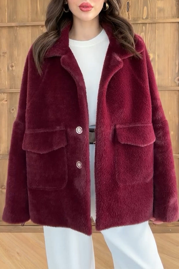 Women Lapel Plush Casual Jacket