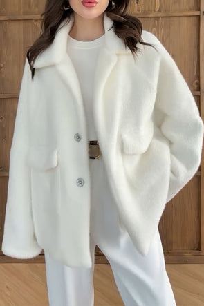 Women Lapel Plush Casual Jacket