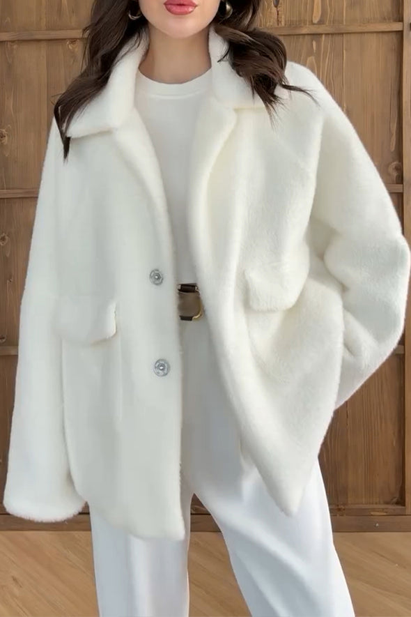 Women Lapel Plush Casual Jacket