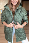 Women Hooded Plaid Solid Color Casual Coat