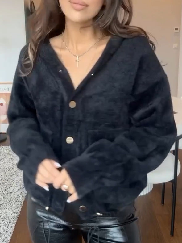 Women Plush Buttoned Casual Jacket