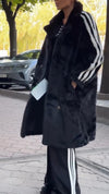 Women Lapel Plush Vertical Striped Casual Coat