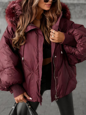 Women Fur Collar Casual Cotton Jacket