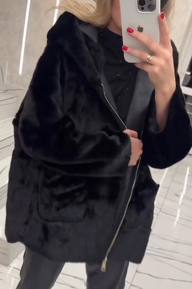 Women Hooded Plush Casual Coat