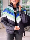 Women Stand Collar Contrast Color Casual Jacket
