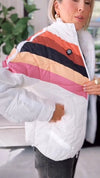 Women Stand Collar Contrast Color Casual Jacket
