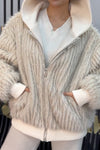 Women Casual Hooded Fleece Striped Zip-Up Jacket