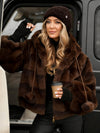 Women Hooded Drawstring Plush Ball Casual Coat