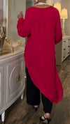 Women Round Neck Irregular Solid Color Top