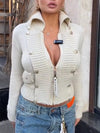 Women Lapel Knitted Double-breasted Casual Cardigan