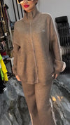 Ladies Standing Collar Vertical Stripe Casual Suit