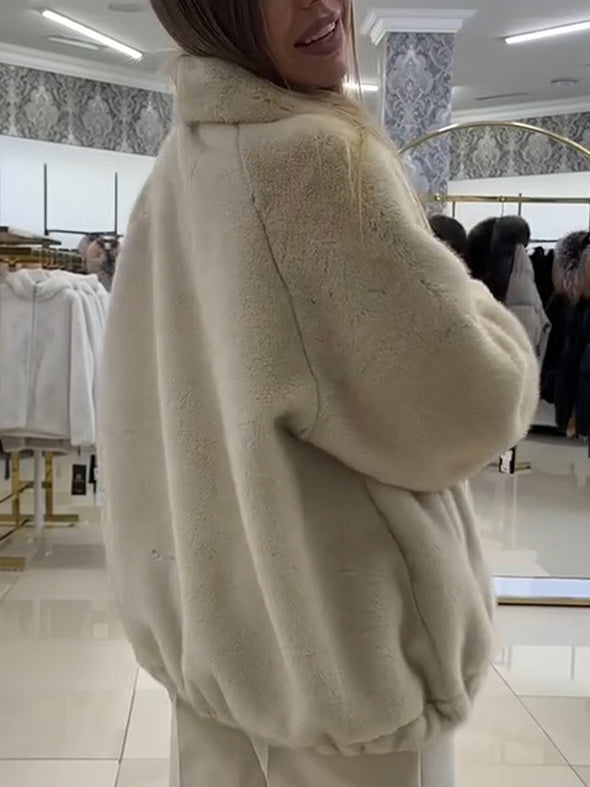 Women Lapel Casual Plush Coat