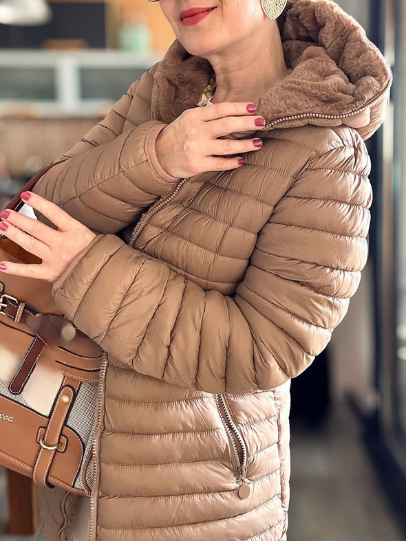 Women Hooded Plush Lining Casual Cotton Jacket
