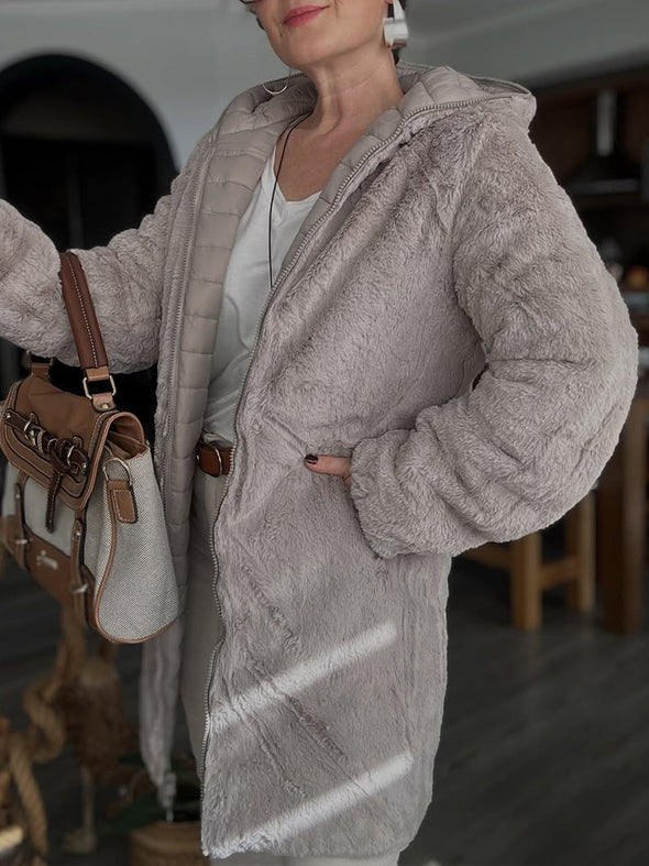 Women Hooded Plush Lining Casual Cotton Jacket