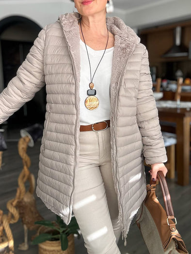 Women Hooded Plush Lining Casual Cotton Jacket