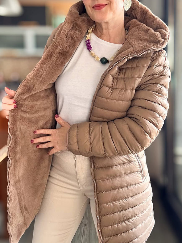Women Hooded Plush Lining Casual Cotton Jacket