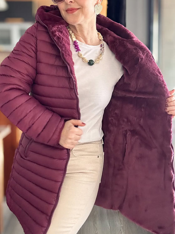 Women Hooded Plush Lining Casual Cotton Jacket