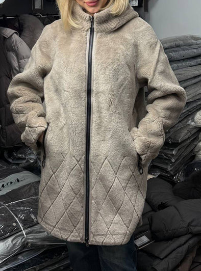 Women Standing Collar Plush Reversible Casual Coat