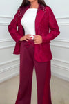 Women Elegant Floral Pattern Hooded Drawstring Blazer + Pants Suit