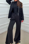Women Elegant Floral Pattern Hooded Drawstring Blazer + Pants Suit