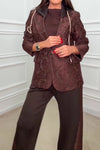 Women Elegant Floral Pattern Hooded Drawstring Blazer + Pants Suit