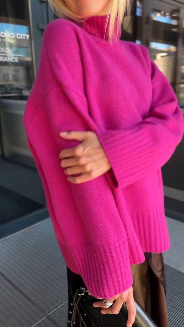 Women Turtleneck Knitted Solid Color Casual Sweater