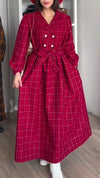 Women Lapel Plaid Casual Dress