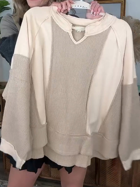 Women Round Neck Stitching Contrast Color Casual Sweatshirt