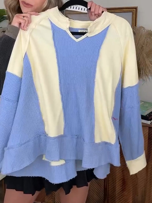 Women Round Neck Stitching Contrast Color Casual Sweatshirt