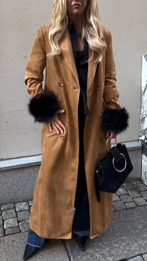 Women Collar and Sleeve Plush Design Temperament Casual Coat