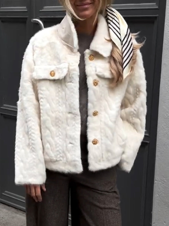 Women Lapel Buttoned Casual Plush Coat