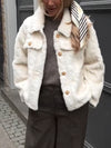 Women Lapel Buttoned Casual Plush Coat
