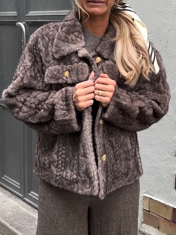 Women Lapel Buttoned Casual Plush Coat