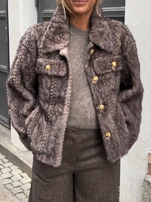 Women Lapel Buttoned Casual Plush Coat